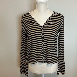 Lucky Brand Navy & Beige Striped Crop Top with Flared Sleeves Size XS